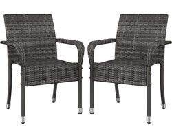Tuinstoelen Set van 2 - Stapelbare Rotan Tuinstoelen Weerbestendig - PE Rotan met Metalen Frame - Verstelbare Voetjes - Balkonstoel Terrasstoel Tuinstoel voor Tuin, Balkon, Terras en Veranda