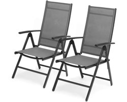 Tuinstoelen set van 2 - Verstelbare tuinstoel - Inklapbaar - Rugleuning - Thuis of camping - Aluminium - Belastbaar tot 120 kg - Grijs