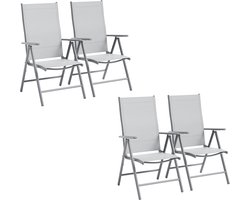 Tuinstoelen Set van 4 - Opvouwbaar & Verstelbaar in 8 Standen - Balkonstoelen / Terrasstoelen - Metaal & Ademend Mesh - Grijs