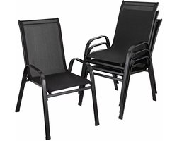 Tuinstoelen Set van 4 – Stapelbare Stoelen met Hoge Rugleuning – Stalen Frame en Teslin Zitting – Zwart – Voor Tuin, Balkon en Camping