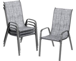 Tuinstoelen - Set van 4 - Stoelen - Metalen - Stapelbare - Weerbestendige - Ademend Textileen - Geschikt voor Terras - en Balkon - Comfortabel en Ademend - Draagvermogen 150 kg - Grijs