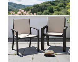 Tuinstoelen Stapelbaar - Balkonstoelen Set - Buiten Zitten - Roestvrij Stalen Frame - 4 Stuks - Beige