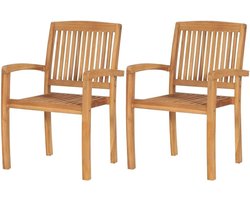 Tuinstoelen Stapelbaar - Terrasstoelen Set - Buiten Zitten - Massief Teakhout - 2 Stuks - Houtkleurig