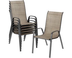 Tuinstoelen, stapelstoel, camping, stapelbaar, hoge rugleuning, terrasstoel, textileen, stalen frame voor tuinen, binnenplaatsen, balkons, restaurants, 150 kg belastbaar, 54 x 69 x 93 cm (6