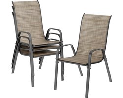 Tuinstoelen - Stapelstoel - Set van 4 - Tuinstoelset - Stapelbaar - Comfortabele - Hoge Rugleuning - Textileen Stalen Frame - voor Tuinen - Binnenplaatsen - Balkons - Restaurants - 150 kg belastbaar - 54 x 69 x 93 cm - Vlasbruin
