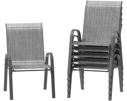 Tuinstoelen - Tuinstoelen Stapelbaar - Tuinstoelen Aluminium - 6 Stuks - Comfortabel - Snel Droog - Ademend - Grijs - Tot 150kg