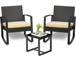 Tuinstoelen wicker - Tuinmeubelen - Tuinstoelen met Tafel - Kussen - Minimalistisch - 3-delige Balkonset - voor Veranda - Patio - Terras - Zwembaden - Rotan - 58x58x73cm Stoel - 40x39cm Tafel - Beige