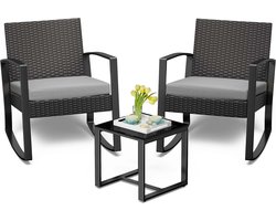 Tuinstoelen wicker - Tuinmeubelen - Tuinstoelen met Tafel - Kussen - Minimalistisch - 3-delige Balkonset - voor Veranda - Patio - Terras - Zwembaden - Rotan - 58x58x73cm Stoel - 40x39cm Tafel - Grijs