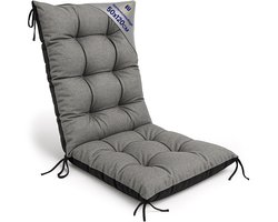 Tuinstoelkussens Hoge Rug 50x120 cm - Kussens voor Tuinstoelen & Standenstoel Terrasstoel Grijs Eco linnen Stoelkussens Tuin Zitkussen Extra Dik 10 cm met Bindlinten