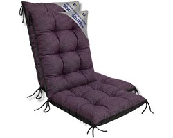 Tuinstoelkussens Hoge Rug Set: 2x 50x120 cm - Kussens voor Tuinstoelen & Standenstoel Terrasstoel Bordeaux Eco linnen Stoelkussens Tuin Zitkussen Extra Dik 10 cm met Bindlinten