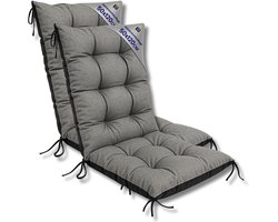 Tuinstoelkussens Hoge Rug Set: 2x 50x120 cm - Kussens voor Tuinstoelen & Standenstoel Terrasstoel Grijs Eco linnen Stoelkussens Tuin Zitkussen Extra Dik 10 cm met Bindlinten