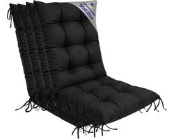 Tuinstoelkussens Hoge Rug Set: 4x 50x120 cm - Kussens voor Tuinstoelen & Standenstoel Terrasstoel Grafiet Eco linnen Stoelkussens Tuin Zitkussen Extra Dik 10 cm met Bindlinten
