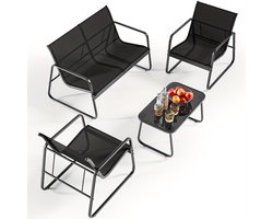 Tuinstoelset – Tuinstoelen – Balkonstoelen – Terrasstoelen – Tuinmeubelen – Snel Droogend Teslin – Duurzaam Metalen Frame Met Glazen Tafelblad