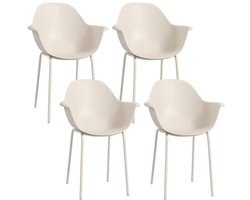 Tuinstoelset van 4 stapelbare stoelen met rugleuning en armleuningen, balkonstoelen, eetkamerstoelen voor in de tuin tot 120 kg, grijs