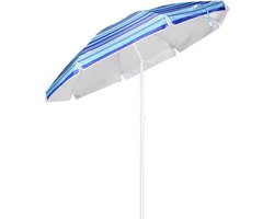 Tuin/strand parasol - 200 cm - blauw gestreept - UV werend - met draagtas