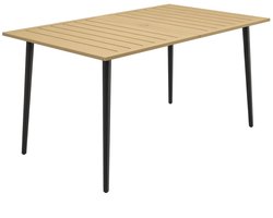 Tuintafel 150x90x73 cm Bruin voor 6 Personen, Grote Buiten Eettafel met Parasolgat, Outdoor Terrastafel, Balkontafel, Weerbestendige Tuinmeubel Tafel voor Tuin, Terras, Balkon en Buitenruimte
