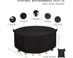 Tuintafel - 151 diameter x 75 cm- Beschermhoes Rond - Zwart - De Luxe - Verdelux