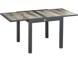 Tuintafel - 160x80x75 cm - Uitschuifbare Tafel - Houtlook Aluminium - Balkon & Terras - Beige Grijs