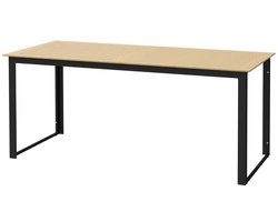 Tuintafel 175 x 78 cm - Rechthoekige Buffettafel met Houtlook Lamellendesign - Weerbestendig voor 6 Personen Tuin Terras Balkon - Metaal - Zwart