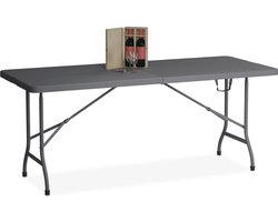 tuintafel - 73 x 180 x 74 cm - inklapbaar - houtlook - kunststof - staal - grijs