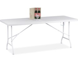 tuintafel - 73 x 180 x 74 cm - inklapbaar - houtlook - kunststof - staal - wit
