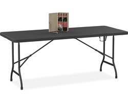 tuintafel - 73 x 180 x 74 cm - inklapbaar - houtlook - kunststof - staal - zwart