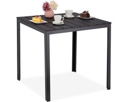 tuintafel - 74 x 78 x 78 cm - houtlook - tot 100 kg - kunststof - staal - zwart