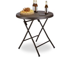 tuintafel - 74 x 80 x 80 cm - inklapbaar - kunststof - metaal - rond - bruin