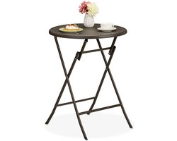 tuintafel - 75 x 60 cm - inklapbaar - rond - klaptafel - kunststof - staal - bruin