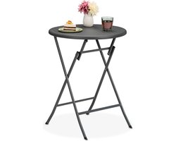 tuintafel - 75 x 60 cm - inklapbaar - rond - klaptafel - kunststof - staal - grijs