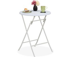 tuintafel - 75 x 60 cm - inklapbaar - rond - klaptafel - kunststof - staal - wit