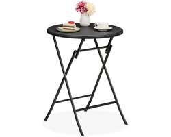tuintafel - 75 x 60 cm - inklapbaar - rond - klaptafel - kunststof - staal - zwart