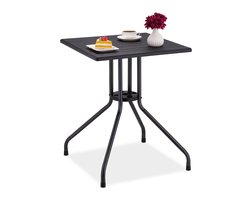 tuintafel - 75 x 61 x 61 cm - houtlook - tot 60 kg - kunststof - metaal - zwart