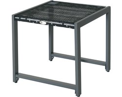 Tuintafel - bijzettafel voor in de tuin - tuinmeubelen met gehard glas - polyrattan + aluminium - grijs - 50 x 49 - 5 x 50 cm