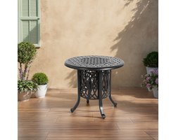 Tuintafel Buiten met Ijsemmer - Patio Bijzettafel met Verstelbare Voetkussens - Kleine Buiten Salontafel - Aluminium