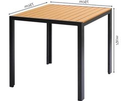 Tuintafel – Buiten tafel – Bistro tafel – Balkon tafel – Terras tafel – Hout-polymeer composiet blad – Zwart aluminium frame 75x75x72 cm