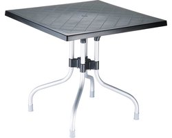 Tuintafel classic - Vierkant - Aluminium frame - Opvouwbaar - Kunststof - UV Bestendig - Weerbestendig - Zwart - 80x80x72cm