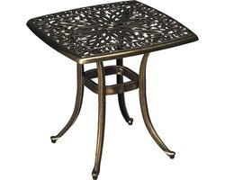 Tuintafel - decoratief vintage design - met parasolgat - gegoten aluminium - kleur: brons - 54 x 54 x 52 - 5 cm