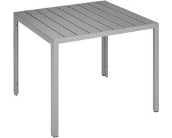 Tuintafel Eettafel Voor Buiten – Balkontafel In Houtlook – Aluminium Frame – Weerbestendig – 90x90x74,5 cm – Terrastafel Voor Tuin, Lounge Of Zithoek – Zilver