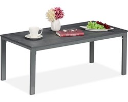 tuintafel laag - 39 x 98 x 48 cm - weerbestendig - houtlook - metalen poten - grijs