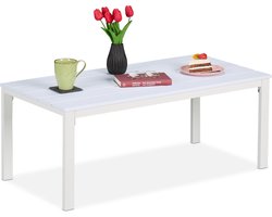 Tuintafel laag - 39 x 98 x 48 cm - weerbestendig - houtlook - metalen poten - wit