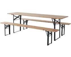 Tuintafel met 2 banken brasserie inklapbare tafel outdoor "Lisbonne" - 218 x 59,5 x 75 cm - Bruin - kastanjebruin