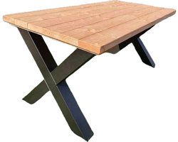 Tuintafel met stalen X poot- Douglas hout- volledig gemonteerd- 90x200