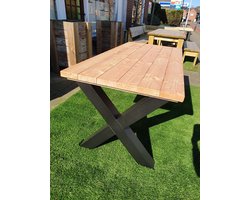 Tuintafel met stalen X poot-Douglas- volledig gemonteerd-90x240- 44mm dik.