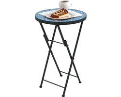 Tuintafel Mozaïek - Ronde Klaptafel - Met Keramiek Blad - Inklapbaar En Weerbestendig - Voor Balkon En Terras - Blauw