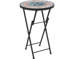 Tuintafel Mozaïek - Ronde Klaptafel - Met Keramiek Blad - Inklapbaar En Weerbestendig - Voor Balkon En Terras - Multicolor