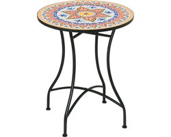 Tuintafel Ø60 cm, weerbestendige metalen balkontafel, eettafel voor buiten, kampeertafel, bijzettafel, ronde terrastafel voor in de tuin, op het terras of op het balkon – rood, blauw en wit