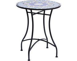 Tuintafel Ø60 x H71 cm, weerbestendige metalen balkontafel, eettafel voor buiten, kampeertafel, bijzettafel, ronde terrastafel voor in de tuin, op het terras of op het balkon – blauw en wit