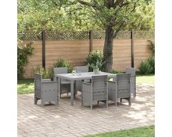 Tuintafel Polyrotan - Eettafel Buiten - Zes Persoons Dineren - Gestructureerd Oppervlak - 150x100x73 cm - Lichtgrijs