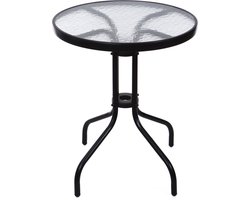 Tuintafel rond - 60cm - gehard glas, staal - zwart